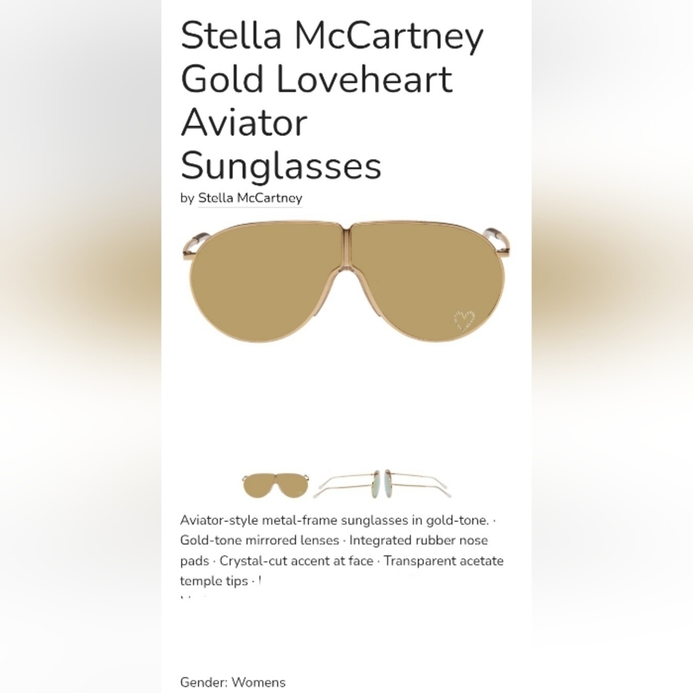 Stella McCartney Gorgeous Gold Metal & Mirrored Aviator Sunglass NWT - Picture 7 of 16